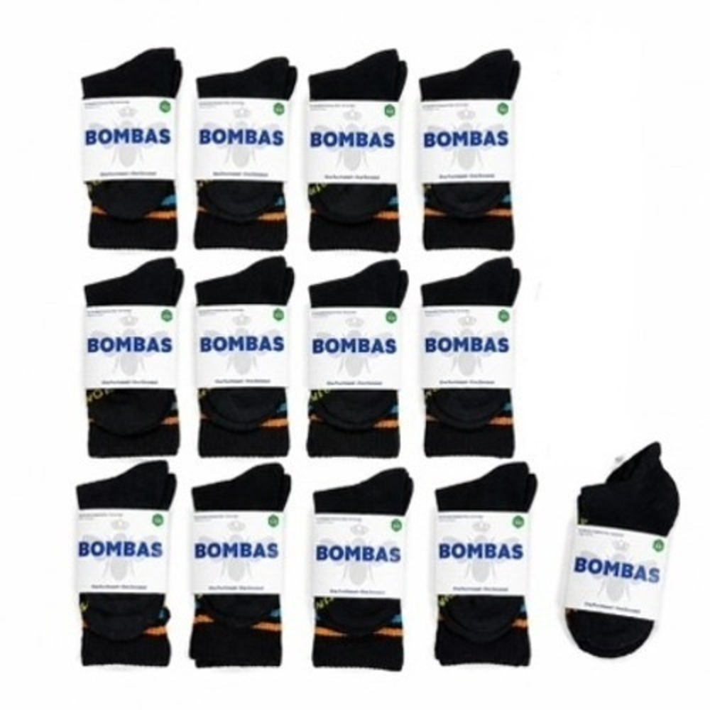 Bombas XS Socks 13 Pair Bundle Black Striped Crew Lot Cushioned Arch Support